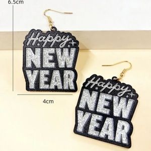 Earrings Happy New Year 2024 Pierced  Dangles Black White Acrylic Box Sparkles